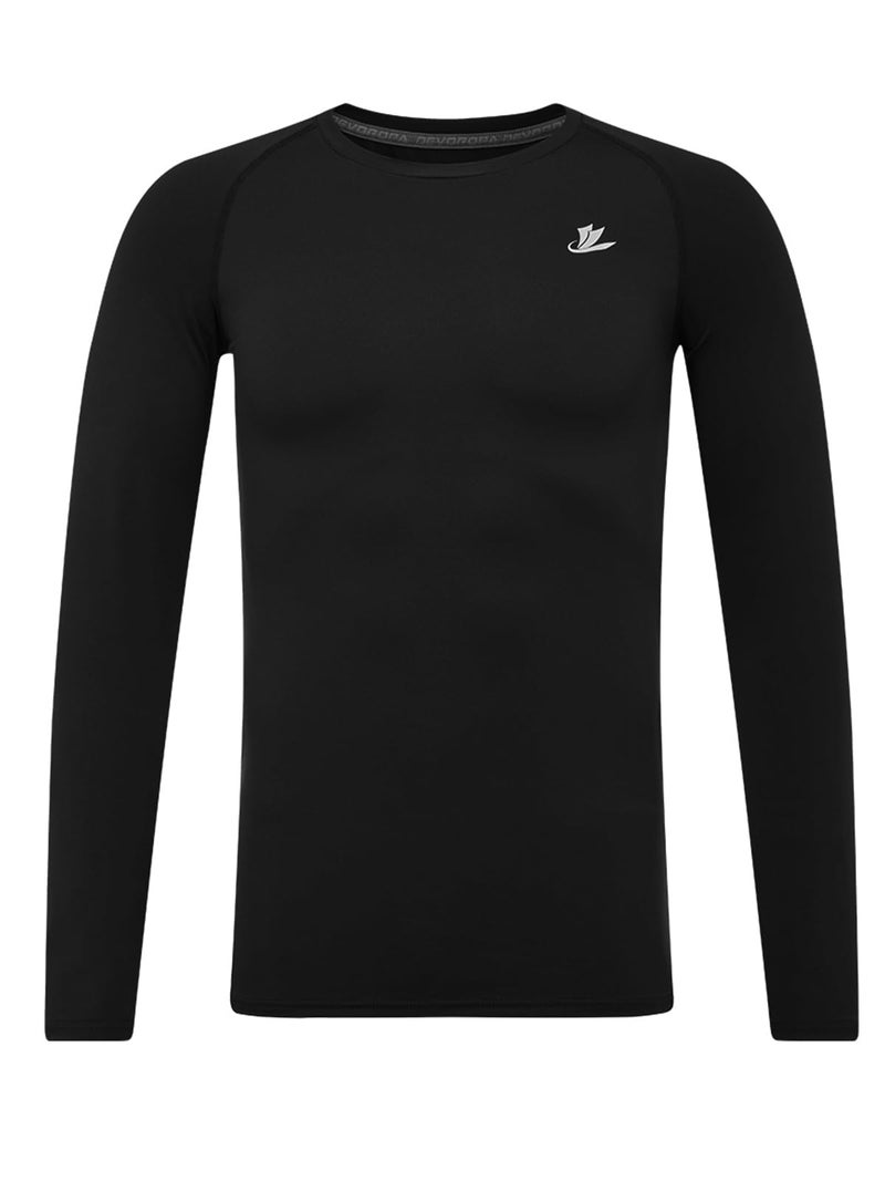 DEVOROPA Youth Boys Compression Shirt Long Sleeve Football Baseball Undershirt Quick Dry Sports Baselayer Black XL - Image 1